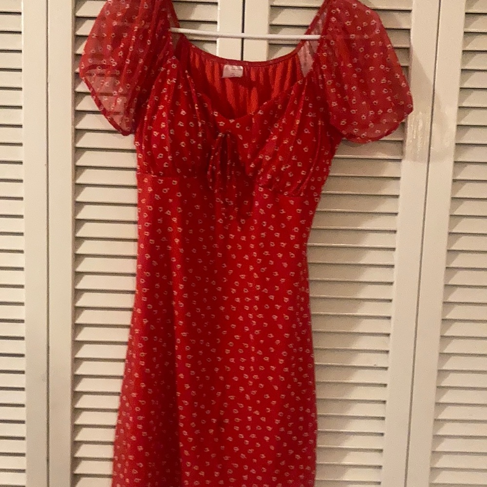 Little Red Mini Dress with Puffy Sleeves